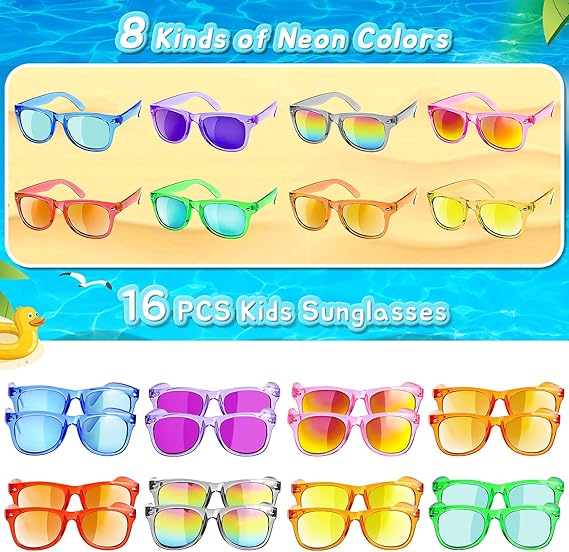Kids Sunglasses Party Favors - Boys Girls Valentines Day Gifts, Neon Sunglasses with UV 400 Protection for Kids Classroom Favors Birthday Goodie Bags Stuffers - 16 Packs nirvanaguru
