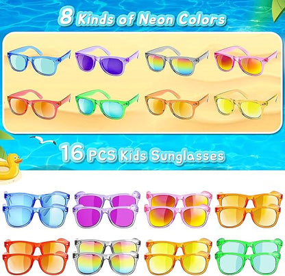 Kids Sunglasses Party Favors - Boys Girls Valentines Day Gifts, Neon Sunglasses with UV 400 Protection for Kids Classroom Favors Birthday Goodie Bags Stuffers - 16 Packs nirvanaguru