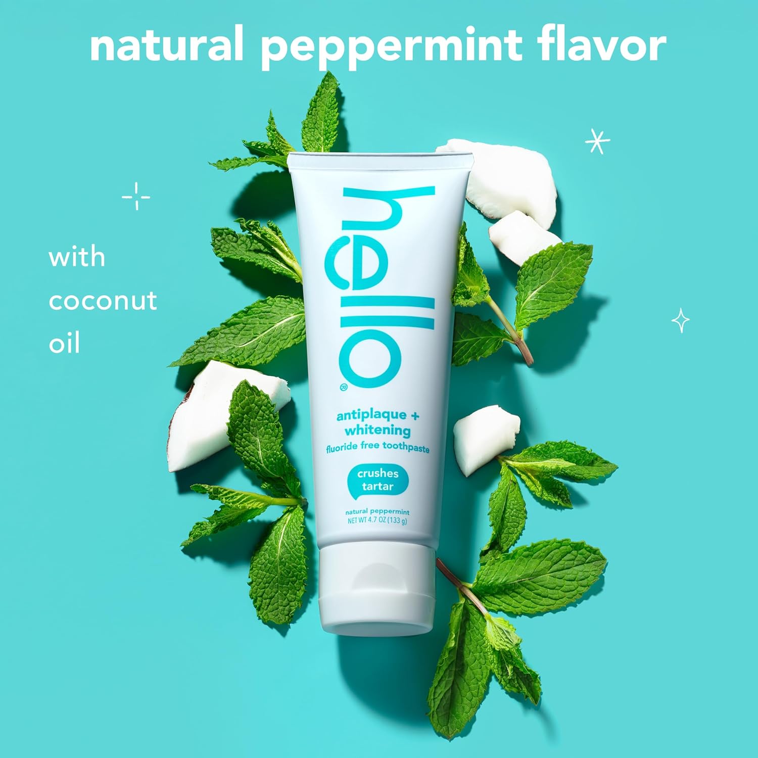 Hello Antiplaque Toothpaste, Fluoride Free for Teeth Whitening with Natural Peppermint Flavor and Tea Tree Oil, Peroxide Free, Gluten Free, SLS Free, 3 Pack, 4.7 OZ Tubes Nirvana Guru