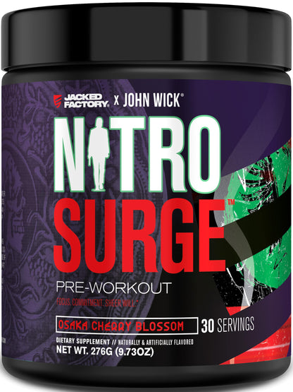 Jacked Factory NITROSURGE Pre Workout Supplement - Energy Booster, Instant Strength Gains, Clear Focus & Intense Pumps - NO Booster & Powerful Preworkout Energy Powder - 30 Servings, Blue Raspberry