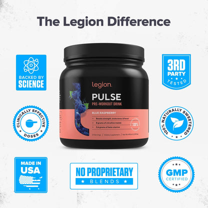 LEGION Pulse Pre Workout Supplement - All Natural Nitric Oxide Preworkout Drink to Boost Energy, Creatine Free, Naturally Sweetened, Beta Alanine, Citrulline, Alpha GPC (Fruit Punch) Nirvana Guru