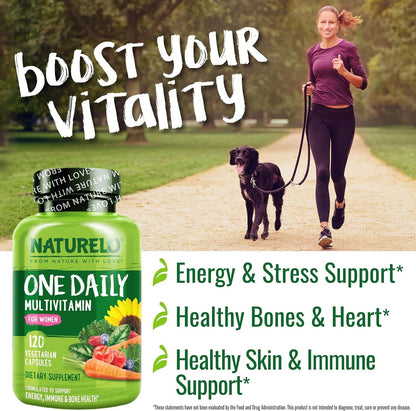 NATURELO One Daily Multivitamin for Women - Energy Support - Whole Food Supplement to Nourish Hair, Skin, Nails - Non-GMO - No Soy - Gluten Free - 120 Capsules - 4 Month Supply - Nirvana Guru