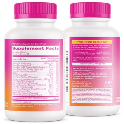 Pink Stork Total Prenatal Vitamins with DHA, Folate, Iron, Choline, and Vitamin B12 - Prenatals for Women to Support Fetal Development, Pregnancy Essentials, Berry Essence, 60 Capsules, 1 Month Supply Nirvana Guru