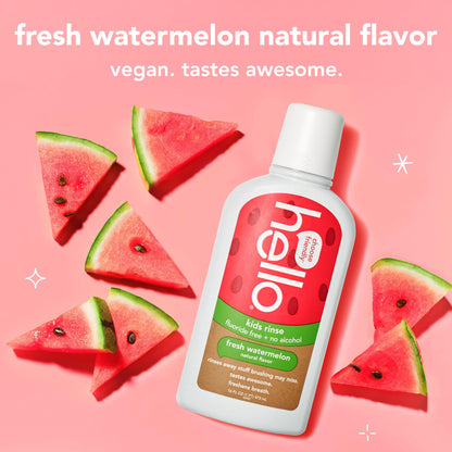 Hello Natural Watermelon Flavor Kids Fluoride Free Rinse, Alcohol Free, Vegan, SLS Free, Mouthwash for Kids Age 6 and Up, 16 Fl Oz (Pack of 3) Nirvana Guru