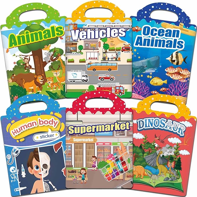 6 Sets Reusable Sticker Books for Toddlers 1-3, Jelly Sticker Books for Toddlers 2-4 Years, Toddler Travel Toys for Kids 2 3 4 Year Old Girls Boys nirvanaguru