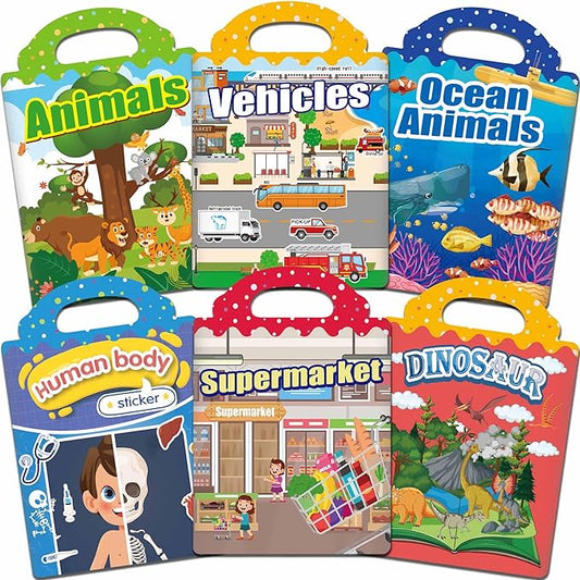 6 Sets Reusable Sticker Books for Toddlers 1-3, Jelly Sticker Books for Toddlers 2-4 Years, Toddler Travel Toys for Kids 2 3 4 Year Old Girls Boys nirvanaguru