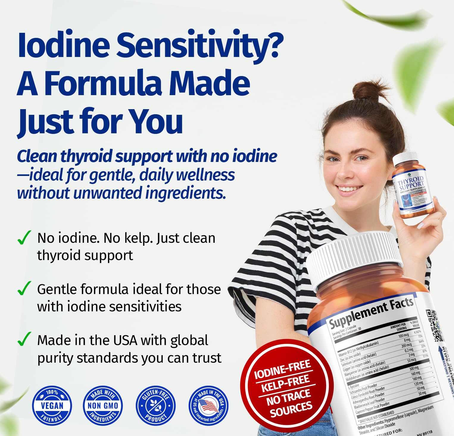 1 Body Thyroid Support Supplement with Iodine, B12, Zinc, Selenium, Ashwagandha, Non-GMO, Vegetarian, 30 Day Supply Nirvana Guru
