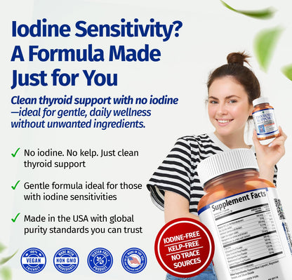1 Body Thyroid Support Supplement with Iodine, B12, Zinc, Selenium, Ashwagandha, Non-GMO, Vegetarian, 30 Day Supply Nirvana Guru