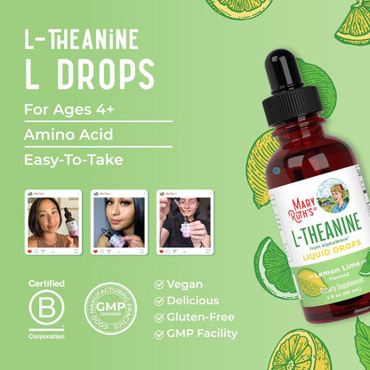 MaryRuth's L Theanine 200mg Liquid Drops | Mood Support for Adults & Kids | Focus Supplement | Natural Sleep Support | Vegan | Non-GMO | Gluten Free | 30 Servings - Nirvana Guru