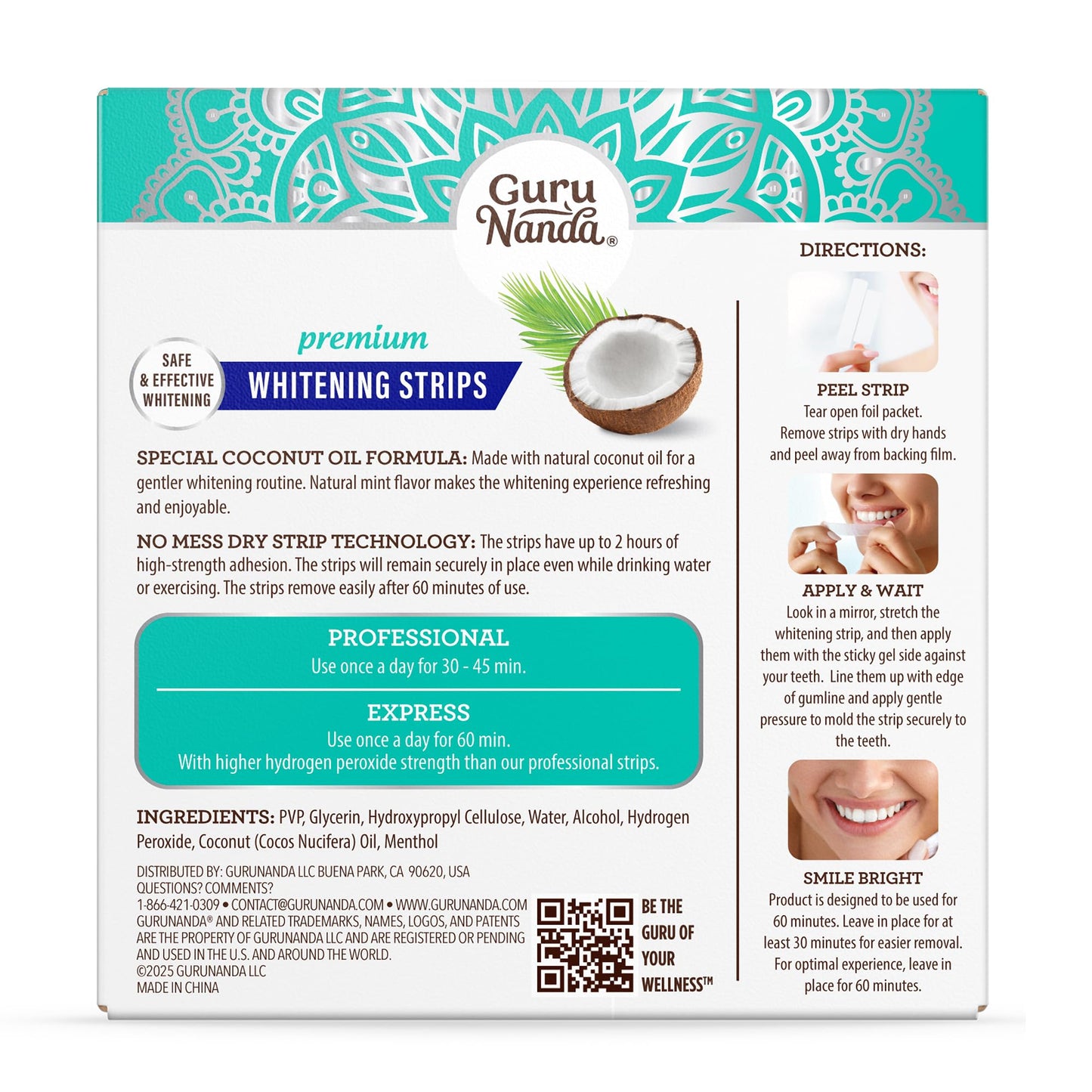 GuruNanda Teeth Whitening Strips - 7-Day Treatment with Non-Slip, Dry Strip Technology - Whitening Designed with Care for a Brighter Smile Nirvana Guru