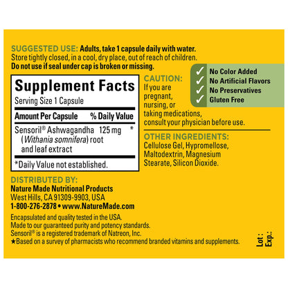 Nature Made Ashwagandha Capsules 125mg for Stress Support, 60 Capsules, 60 Day Supply - Nirvana Guru