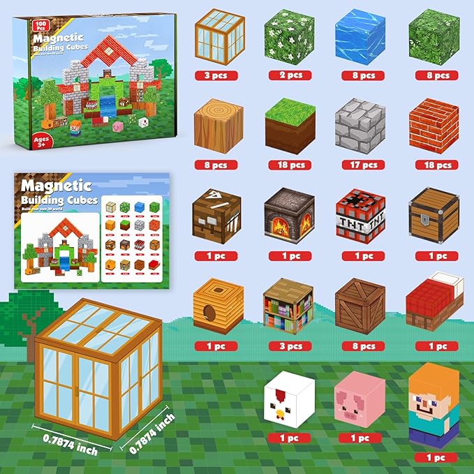 Goody King Magnetic Blocks |100PCS Magnetic Building Cube Game, Constructions Toys for Boys & Girls Age 3-4, 5 6 7 8 9 10, STEM Montessori Stacking Toy, Sensory Tiles Building Birthday for Toddlers Nirvana Guru