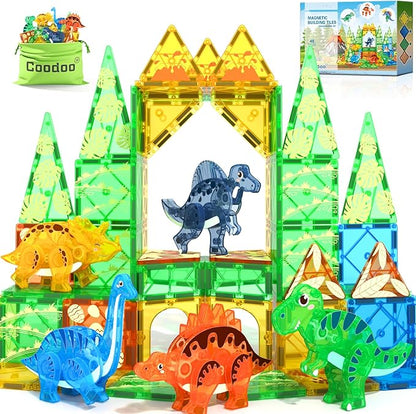 Dinosaur Toys Magnetic Tiles 3D Movable Dinos for Kids 3-5 5-7 Toddler Outdoor Sensory Toys, STEM Educational Magnetic Blocks for 3+ Years Old Boys Girls Kids Toy Nirvana Guru