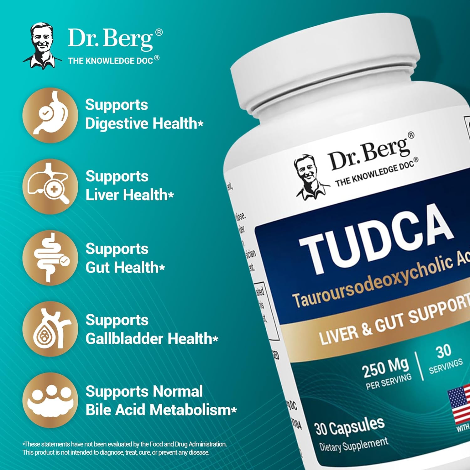 Dr. Berg TUDCA Supplement (Tauroursodeoxycholic Acid) - Powerful Formula for Liver Health, Bile Flow, Gallbladder Support, and Digestive Health* - 30 Capsules Nirvana Guru