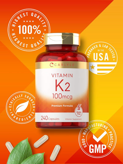 Carlyle Vitamin K2 Supplement 100 mcg | K2 MK-4 | 240 Capsules | Non-GMO & Gluten Free Nirvana Guru