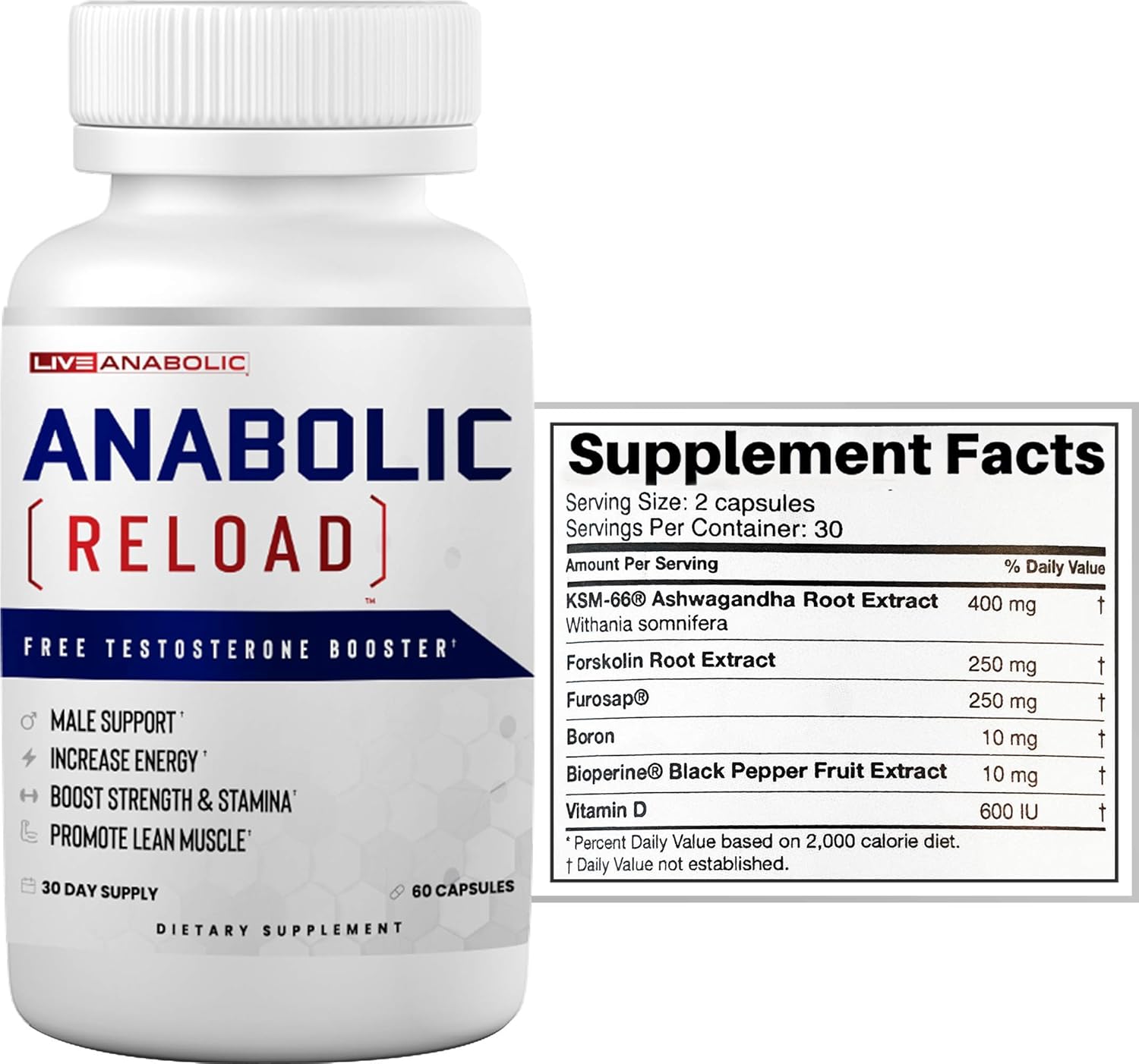 LiveAnabolic - Anabolic Reload - Vitamin D Source - 60 Capsules, 30-Day Supply - Helps Improve Energy Levels, Strength, and Stamina - Supports Lean Muscle Development - with Ashwagandha and Forskolin Nirvana Guru