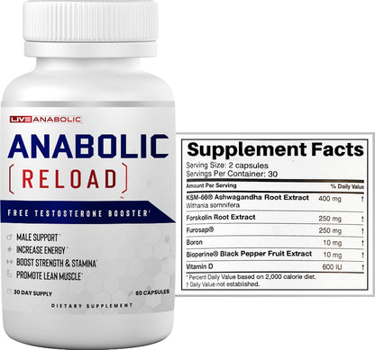 LiveAnabolic - Anabolic Reload - Vitamin D Source - 60 Capsules, 30-Day Supply - Helps Improve Energy Levels, Strength, and Stamina - Supports Lean Muscle Development - with Ashwagandha and Forskolin Nirvana Guru