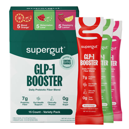 Supergut Gut Healthy GLP-1 Booster - High Fiber GLP-1 Supplement Powder for Women & Men - Sugar-Free Drink Mix for Gut Health (15 Servings)