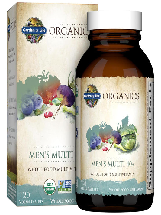 Garden of Life Organics Whole Food Multivitamin for Men 40+ 120 Tablets, Vegan Mens Multi for Health & Well-Being Certified Organic Whole Food Vitamins & Minerals for Men Over 40 Mens Vitamins - Nirvana Guru