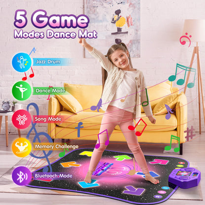 Flooyes Dance Mat Toys for 3-12 Year Old Kids, Electronic Dance Pad with Light-up 6-Button Wireless Bluetooth, Music Dance with 5 Game Modes, Birthday Toys Gifts for 3 4 5 6 7 8 9 10+ Year Old Girls Nirvana Guru