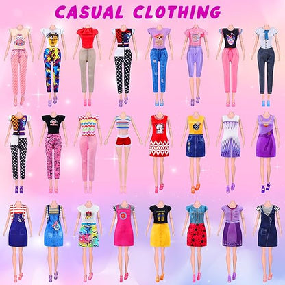 135 Pcs Doll Clothes and Accessories with Doll, Princess Gowns, Fashion Dresses, Slip Dresses, Top, Pants, Jumpsuit, Swimsuits, Shoes, Hangers, Doll Dress up Toys for Girls Kids Toddlers Toy Gifts nirvanaguru