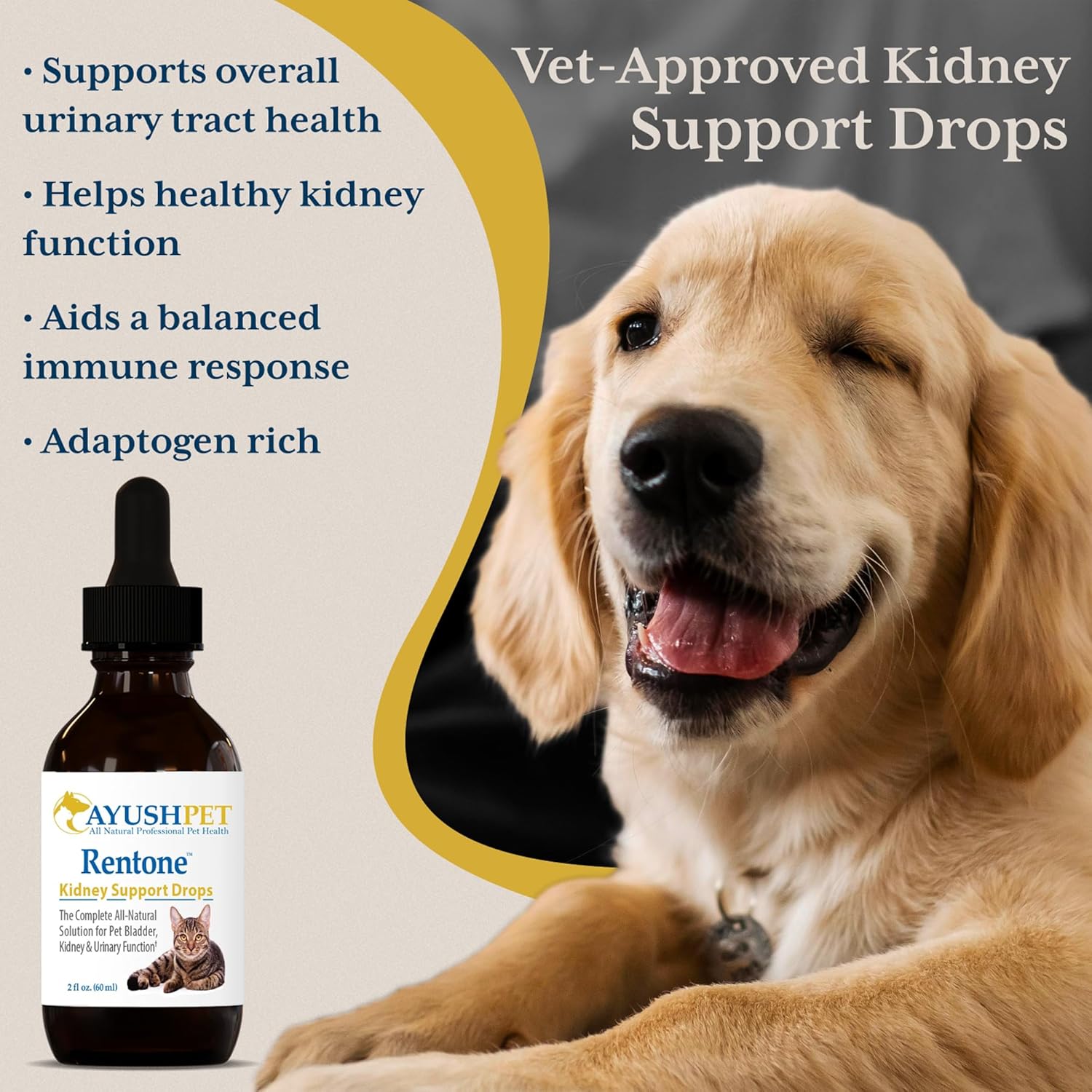 Ayush Pet Kidney and Bladder Support, Rentone Drops for Pets, Promotes Healthy Urinary Tract and Immune Function, 2oz. Nirvana Guru