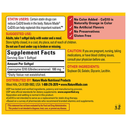 Nature Made CoQ10 100mg, Dietary Supplement for Heart Health Support, 120 Softgels, 120 Day Supply - Nirvana Guru