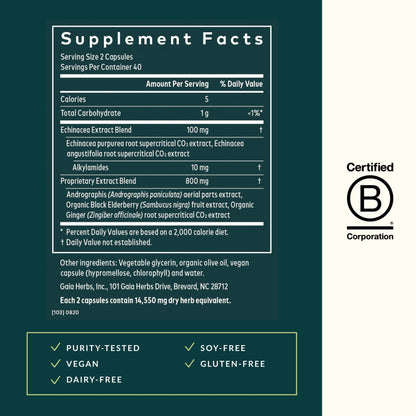 Gaia Herbs Quick Defense - Fast-Acting Immune Support Supplement for Use at Onset of Symptoms - with Echinacea, Black Elderberry, Ginger & Andrographis - 80 Vegan Liquid Phyto-Capsules (8-Day Supply) - Nirvana Guru