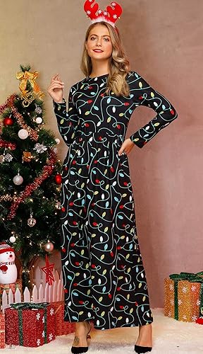 For G and PL Women's Ugly Christmas Maxi Dress Long Sleeve Graphic Outfit with Pockets nirvanaguru