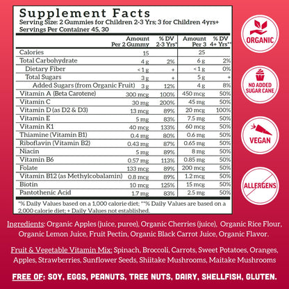Llama Naturals Kids Multivitamin Gummies, Vegan, Organic with Vitamin D, C & K, Toddler Real Fruit Gummy Vitamins, Chewable Supplement, Whole Food Multivitamin, No Added Sugar Cane, Strawberry, 90 Ct Nirvana Guru