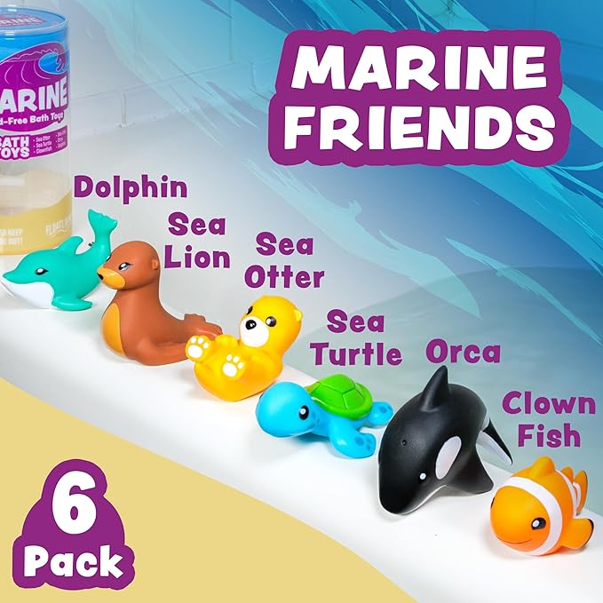 Tub Works® Marine™ Mold Free Bath Toys, 6 Pack | Sealed, No Hole Bath Toys Design Keeps Moisture Out | Soft, Squeezable & Float on Water | Easy-Grip Baby & Toddler Bath Toy Set | Great Baby Pool Toys nirvanaguru