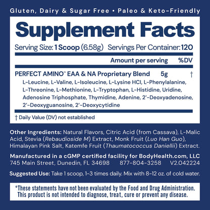 BodyHealth PerfectAmino Powder - BCAA and EAA Powder for Pre and Post Workout - Amino Acid Energy Drink for Men and Women to Support Lean Muscle and Recovery - Strawberry - 30 Servings Nirvana Guru