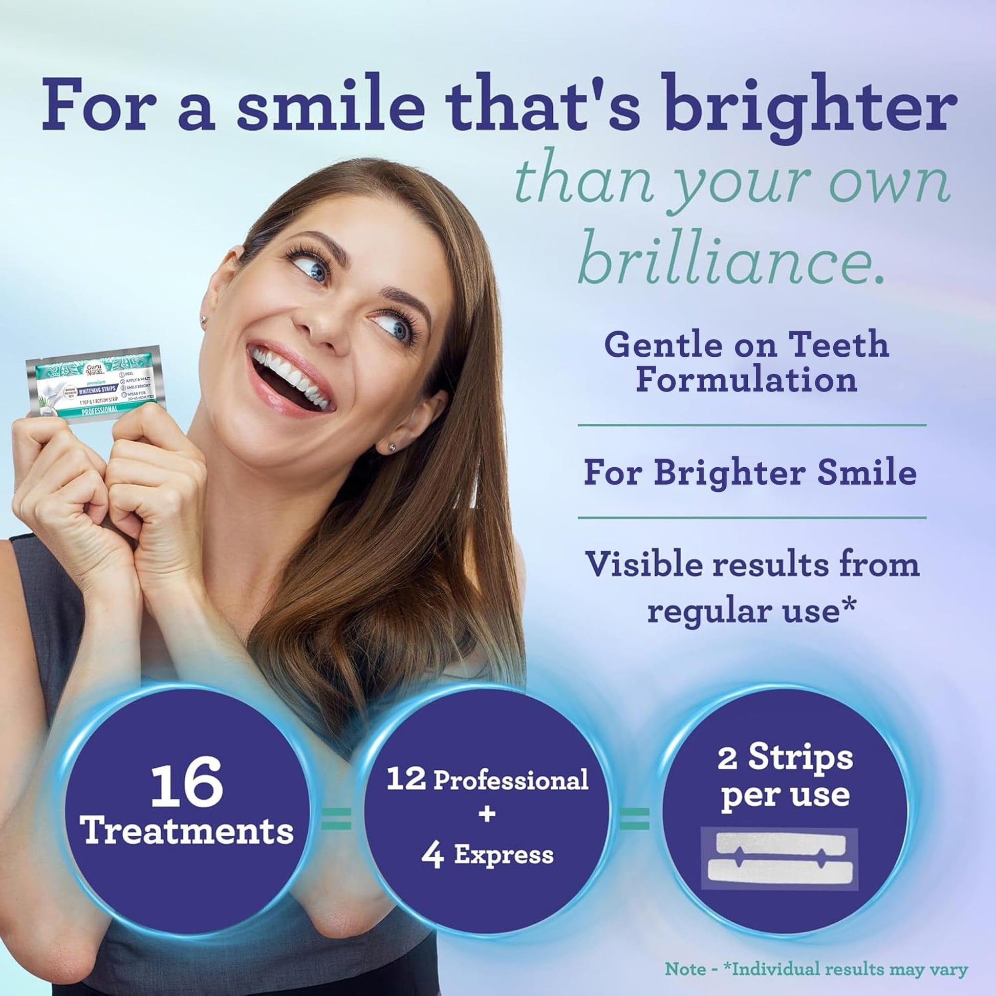 GuruNanda Teeth Whitening Strips - 7-Day Treatment with Non-Slip, Dry Strip Technology - Whitening Designed with Care for a Brighter Smile Nirvana Guru