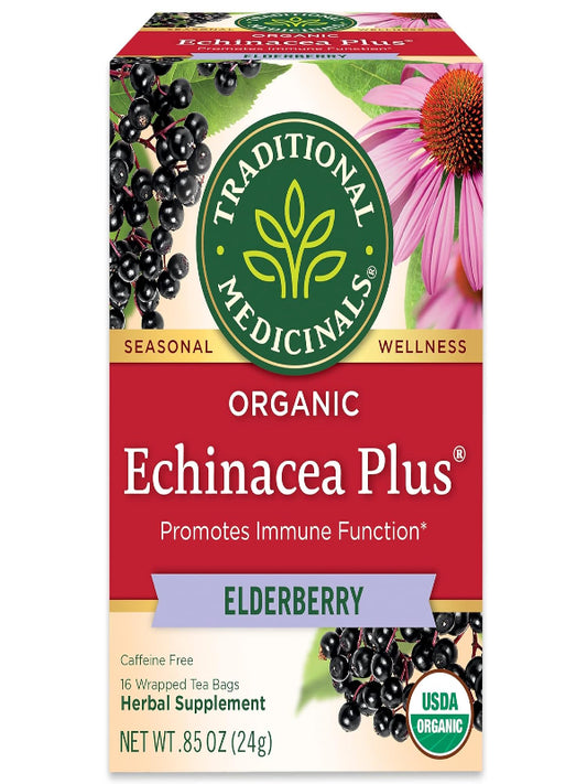Traditional Medicinals Tea, Organic Echinacea Plus Elderberry, Boosts the Immune System, 16 Tea Bags - Nirvana Guru