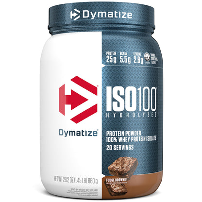 Dymatize ISO100 Whey Protein Powder Isolate, Gourmet Chocolate, 25g of Protein, 20 Servings, 5.5g BCAAs, Less Than 120 Cal., Gluten Free, 1g Fat, 1g Sugar, 2g Carb