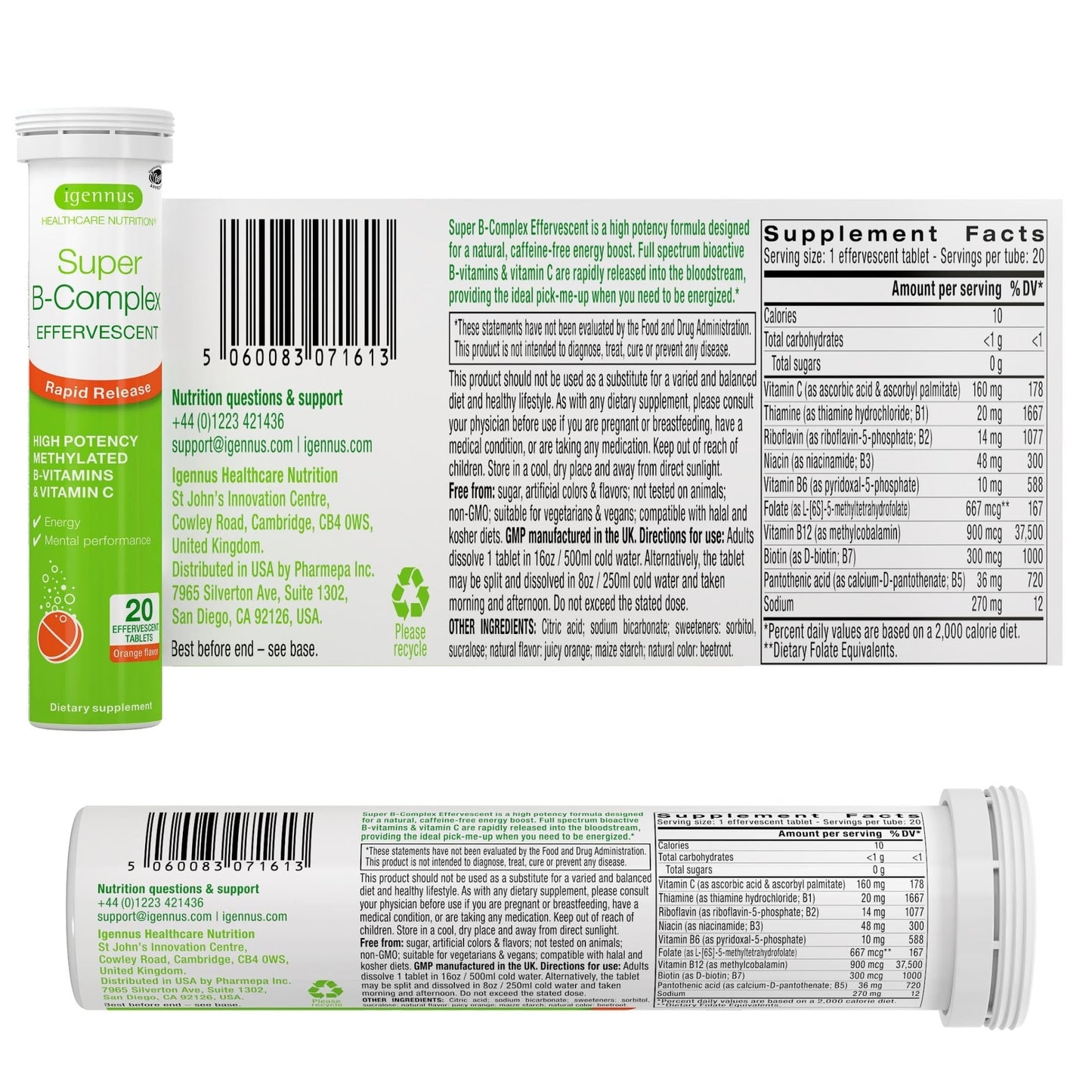 Igennus Super B-Complex Methylated B-Vitamins, Sustained Release, Clean Label, High Strength, with Methylfolate & B12 Methylcobalamin, Vegan, Lab Verified, 60 Small Tablets Nirvana Guru