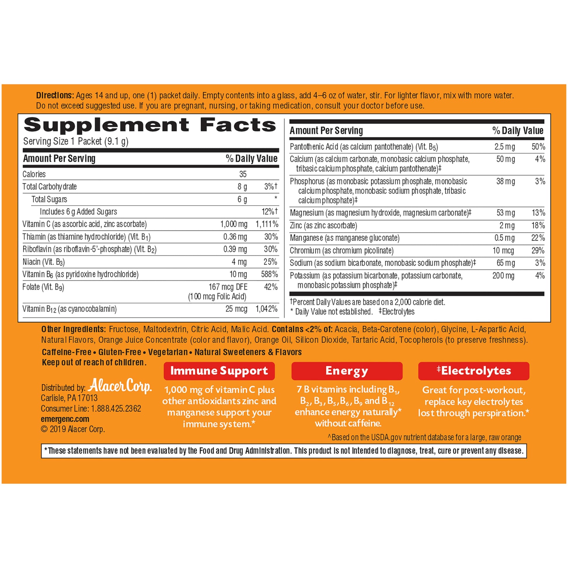 Emergen-C 1000mg Vitamin C Powder for Daily Immune Support Caffeine Free Vitamin C Supplements with Zinc and Manganese, B Vitamins and Electrolytes, Super Orange Flavor - 60 Count/2 Month Supply Nirvana Guru