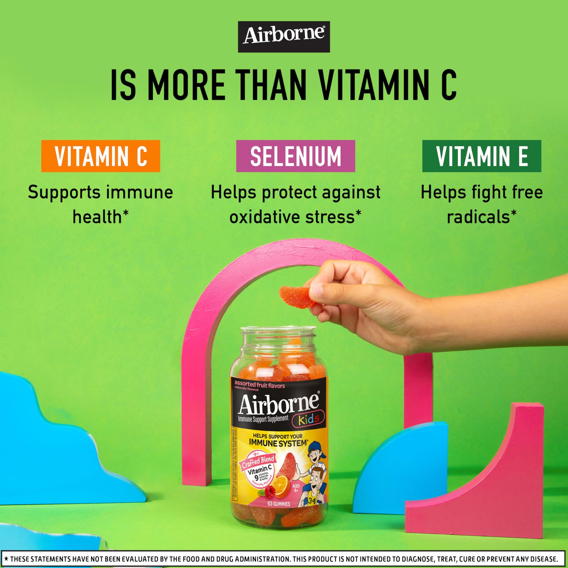 Airborne Vitamin C 500mg (per Serving) - Assorted Fruit Flavored Kids Gummies (63 Count in a Bottle), Gluten-Free Immune Support Supplement with Vitamins C E, Selenium Nirvana Guru