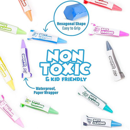 Tub Works® Smooth™ Bath Crayons Bath Toy, 12 Pack | Nontoxic, Washable Bath Crayons for Toddlers & Kids | Unique Formula Draws Smoothly & Vividly on Wet & Dry Tub Walls | Hexagon Grip Bathtub Crayons nirvanaguru