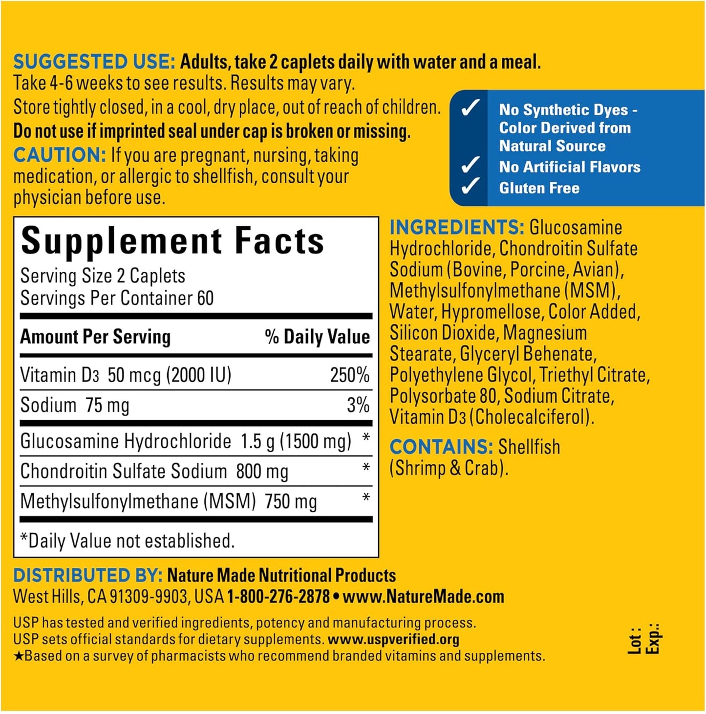 Nature Made Glucosamine Chondroitin Complex with MSM, Dietary Supplement for Joint Support, 120 Caplets, 60 Day Supply - Nirvana Guru