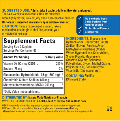 Nature Made Glucosamine Chondroitin Complex with MSM, Dietary Supplement for Joint Support, 120 Caplets, 60 Day Supply - Nirvana Guru