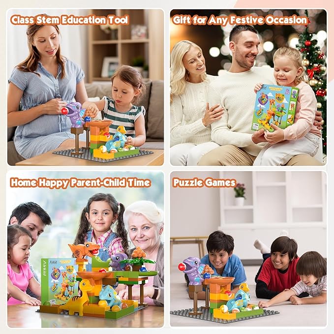 Airkid Marble Runs for Kids 4-8,Marble Run for Kids Ages 3-5 with Dinosaur Building Blocks,Dinosaur Toys,STEM Building Toys with 4 Marble Track Compatible with Major Brands nirvanaguru