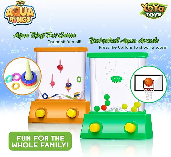YoYa Toys Aqua Rings Handheld Water Game - Set of 2 - Water Ring Toss and Basketball Hoop Toy - Gift for Ages 3 4 5 6 7 8 9 - Nostalgic 80's 90's Retro Mini Games - Fun Car Road Trip Travel Activities nirvanaguru