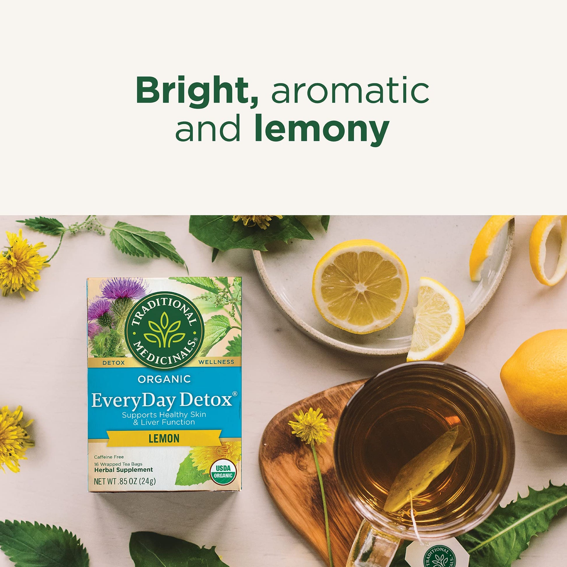 Traditional Medicinals Tea, Organic Everyday Detox Lemon, Supports Healthy Skin & Liver Function, Detox, 16 Tea Bags - Nirvana Guru