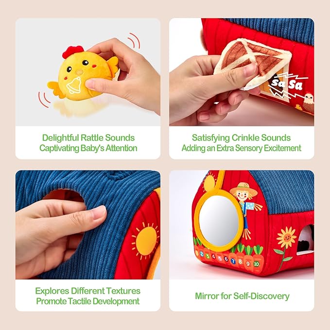 hahaland Baby Toys 6-12 Months - Surprise Barn Stuffed Farm Animals, Rattle, Crinkle, Mirror, Montessori Toys for 6 Month Old Babies Sensory Balls Toddlers 1-3 Gifts Christmas Baby Stocking Stuffers nirvanaguru