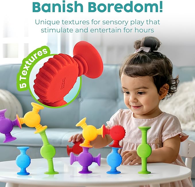 BUNMO Bath Toys Suction - Connect, Build, Create - Toddler Bath Toys - Hours of Fun & Creativity - Fine Motor Skills - Stimulating Sensory Toys - Non-Mouthable Toy 3+ - Textured 10 Pack nirvanaguru