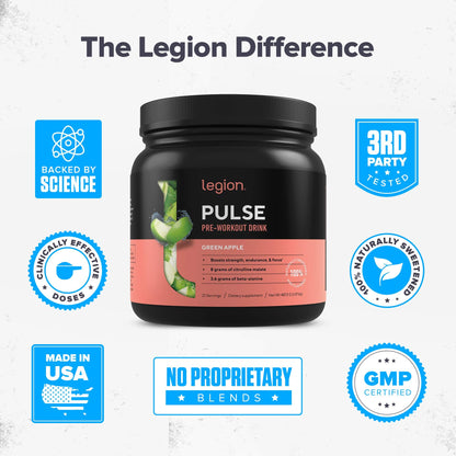 LEGION Pulse Pre Workout Supplement - All Natural Nitric Oxide Preworkout Drink to Boost Energy, Creatine Free, Naturally Sweetened, Beta Alanine, Citrulline, Alpha GPC (Fruit Punch) Nirvana Guru