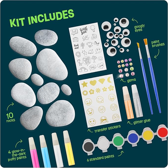 Dan&Darci Kids Rock Painting Kit - Glow in The Dark - Arts & Crafts Gifts for Boys and Girls Ages 6-12 - Craft Activities Kits - Creative Art Toys for 6, 7, 8, 9, 10, 11 & 12 Year Old Kid nirvanaguru