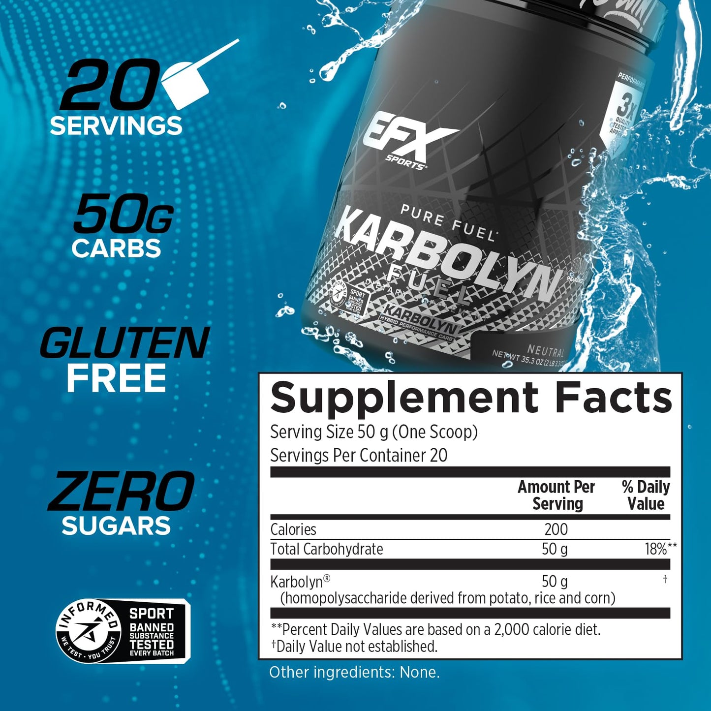 EFX Sports Karbolyn Fuel | Fast-Absorbing Carbohydrate Powder | Carb Load, Sustained Energy, Quick Recovery | Stimulant Free | 39 Servings (Neutral) Nirvana Guru