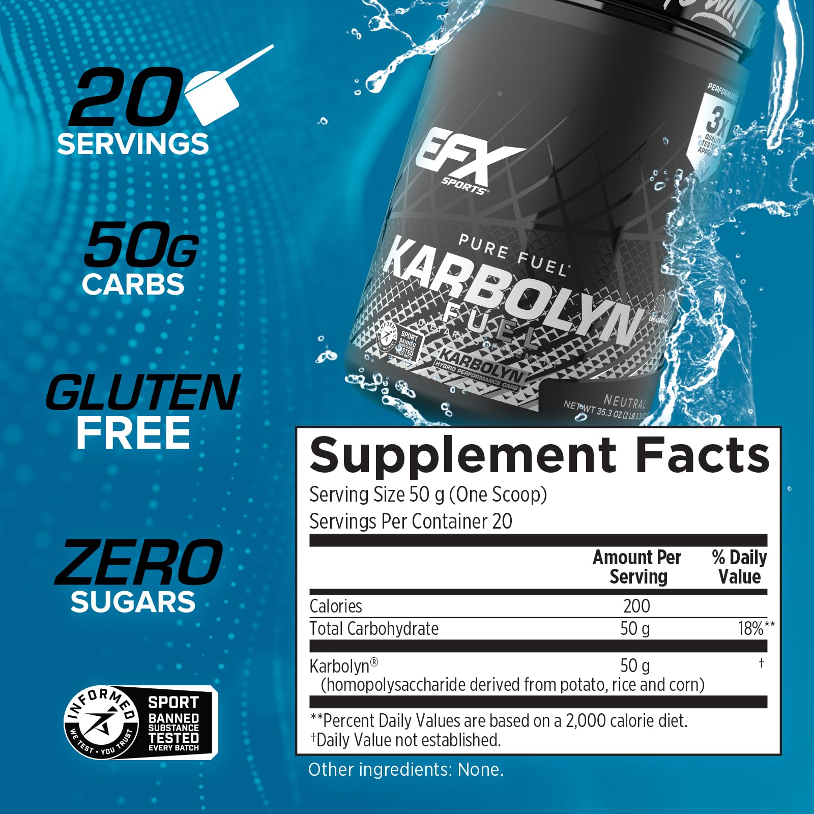 EFX Sports Karbolyn Fuel | Fast-Absorbing Carbohydrate Powder | Carb Load, Sustained Energy, Quick Recovery | Stimulant Free | 39 Servings (Neutral) Nirvana Guru